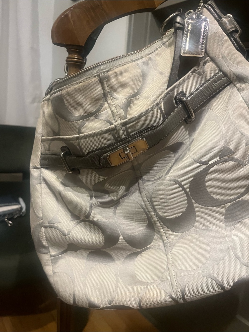 Coach Beige & Gray Signature Jacquard Shoulder Bag